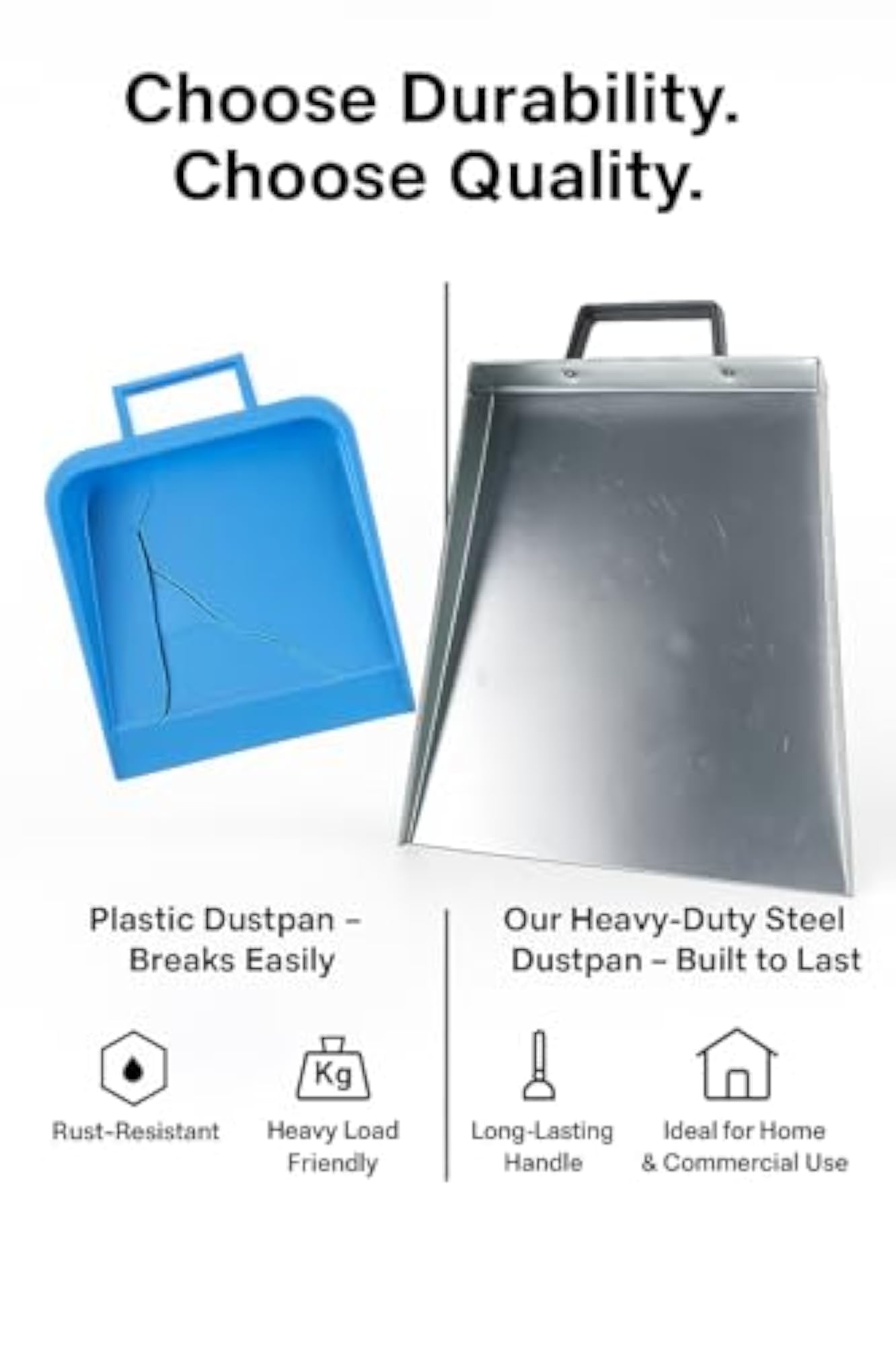 Heavy-Duty Metal Dustpan with Rust-Resistant Finish